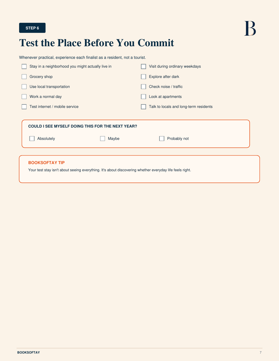 Test the Place Before You Commit workbook page