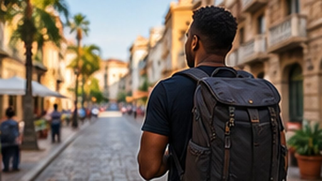 Traveler sitting in a walkable overseas neighborhood reflecting on lessons from moving abroad