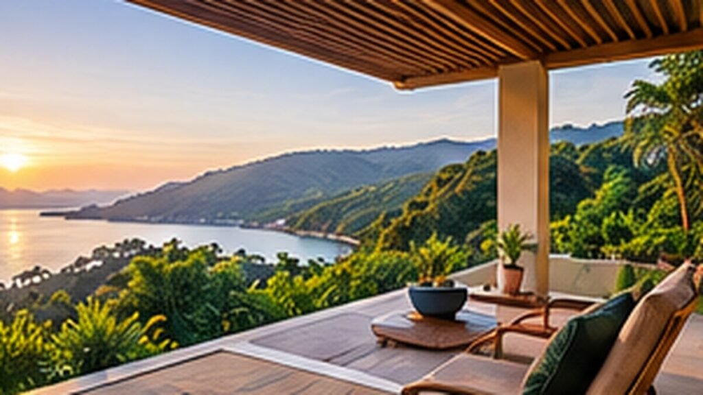 Relaxed terrace overlooking a scenic city representing a slower, less stressful life abroad